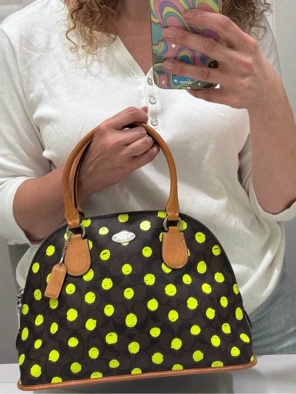 Coach Cora Dome Satchel neon dots with COA